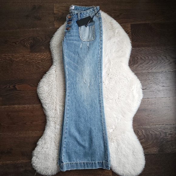 One Teaspoon x Free People Y2K Le Cats Blue Bone Low Rise Flare Denim Je… - Picture 6 of 16